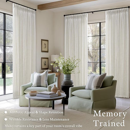Natural Cream Semi Sheer Pinch Pleat Linen Back Tab Curtains 120 Inch Long | - Image 2