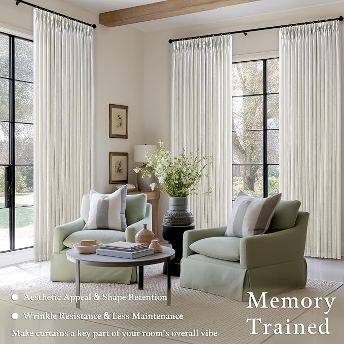 96 Inch Pleated Light Filtering Natural Linen Boho Curtains 50 Inch Wide | - Image 2