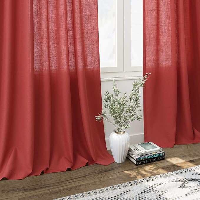 Christmas Red Linen Curtains 108 Inches Long - Image 5