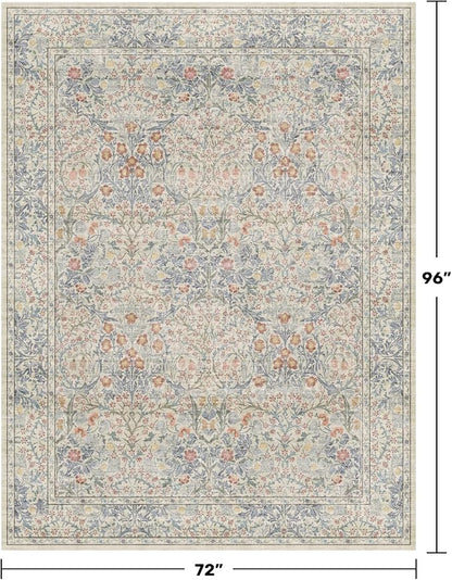 Boho Beige Blue Living Room Rug 6x8 - Image 2