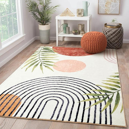 RoomTalks Mid Century Modern Washable Rug, Boho Cute Aesthetic 4x6 Area Rugs by RoomTalks
