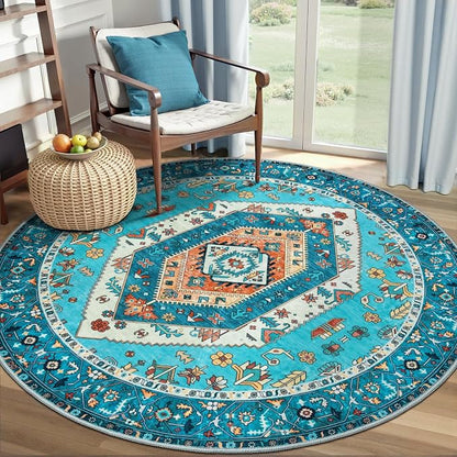 SERISSA 4ft Washable Non Slip Round Boho Area Rug by SERISSAHomeDecorCollection