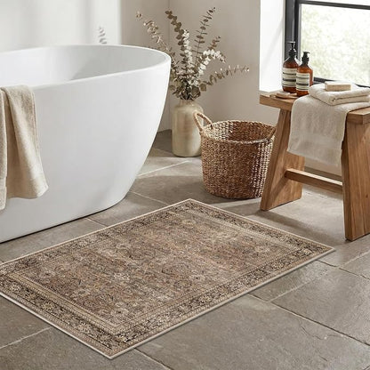 Schweek 2x3 Entryway Rugs Indoor Washable Vintage Area Rug Non Slip Brown | Low - Image 3