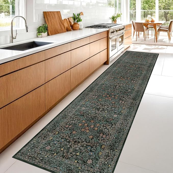 Dark Green Washable 3x16 Extra Long Runner Rug - Image 7