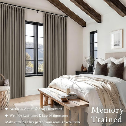 Dark Flax 100 Inch Blackout Pinch Pleated Curtains 2 Panel Set, Taupe | Thick - Image 4