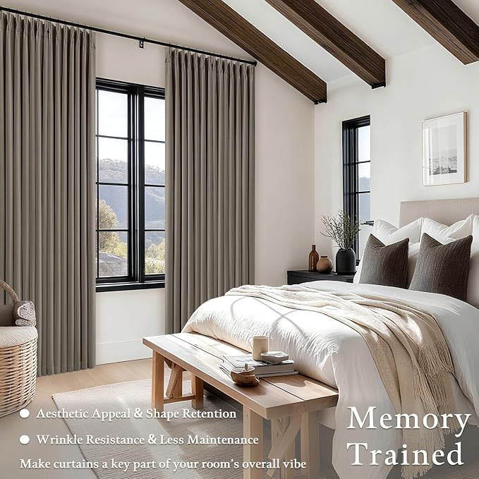 Desert Taupe Linen Blackout Pleated Curtains 86 Inches Long - Image 4