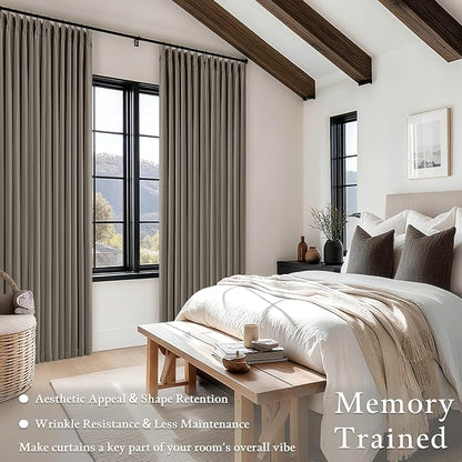 Taupe Gray Linen Blackout Pleated Curtains 90 Inches Long - Image 4