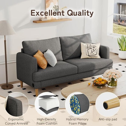 70" Modern Loveseat Sofa with USB Type-C Ports, Linen Fabric 2-Seater Deep Seat - Image 5