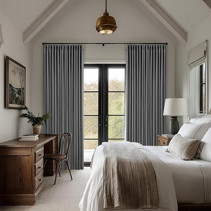Dark Grey Pleated Thick Linen Blackout Curtains 105 Inches Long - Image 7
