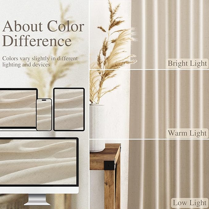 Extra Long 120 Inch Curtains for Living Room Birch Beige Linen Light Filtering - Image 3