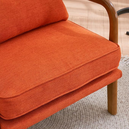 VINGLI Linen Burnt Orange Comfy Accent Chair, Mid Century Modern Lounge Armchair - Image 9