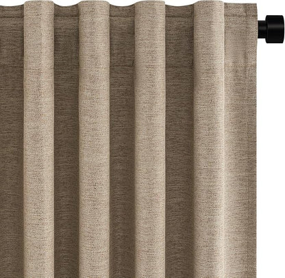 Topfinel Taupe Burlap Linen Blackout Curtains 63 Inches Long 2 Panels by Topfinel
