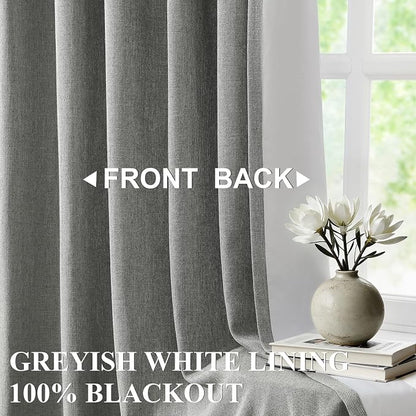 Vision Home Pinch Pleated Dark Grey Blackout Curtains 108 inch Linen Blended - Image 2