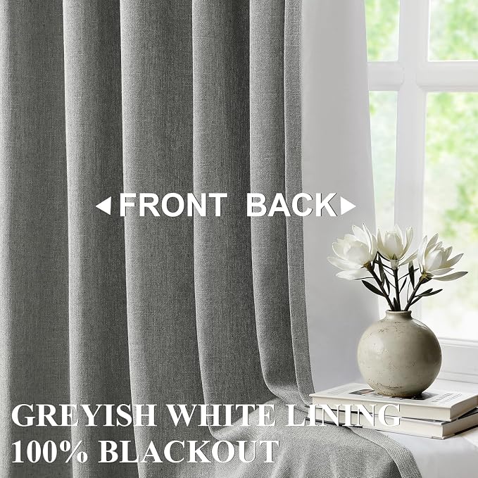 Vision Home Pinch Pleated Dark Grey Blackout Curtains 102 inch Linen Blended - Image 2