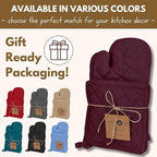Native Fab 4 Piece Set - 2 Oven Mitts & 2 Potholders, Heat Resistant, 100% Cotton, Quilted Design, Non-Slip Grip, Machine Washable, Ideal for Baking, Cooking, BBQ, Kitchen Protection - Burgundy Wine