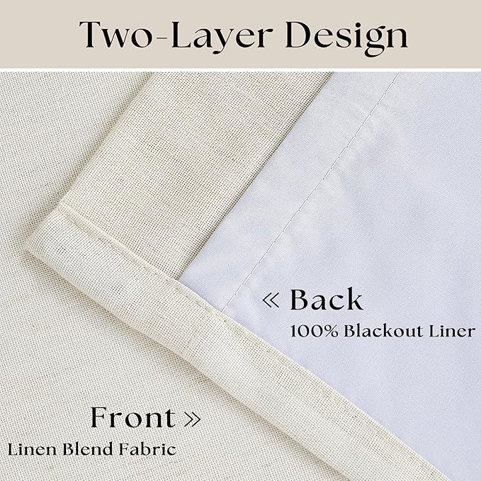 Natural 100% Blackout Pinch Pleated Linen Curtains 63 Inch Long - Image 4