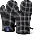 Encasa Homes Long 12" Oven Microwave Hand Gloves Mitts (2 pc Set) for Kitchen Cooking & Baking - Heat Resistant, Thick & Safe, Protection of Hands from Hot Utensils - Butcher Checks Black