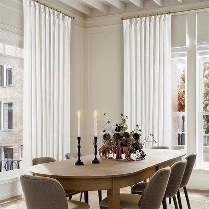 90 Inches Long Linen Curtains 60 Inch Width Pinch Pleated Beige White | Ivory - Image 9