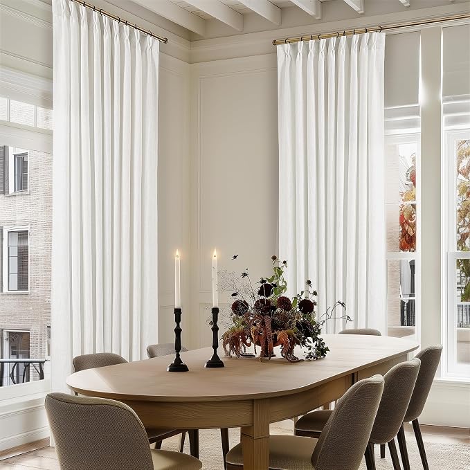 Beige White Pinch Pleated Linen 92 Inch Curtains 60 Inch Width | Linen Blend - Image 8