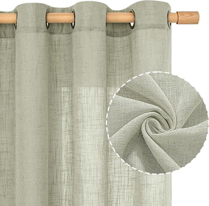 Linen Curtains for Living Room 84 Inch Length, Bronze Grommet Light Filtering - Image 2