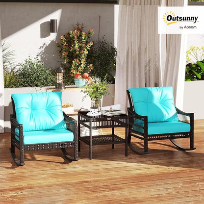 Outsunny Wicker Outdoor Rocking Chair Set, 3 Piece Patio Furniture Set - Image 2