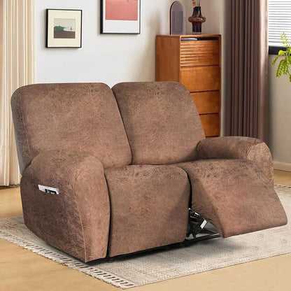 ANARACHON Leather Look Loveseat Recliner Cover, 6-Pieces Stretch Dual Recliner - Image 2