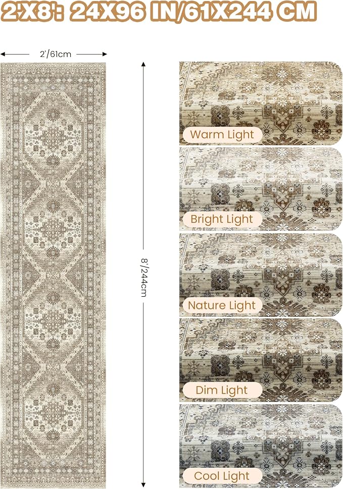 Runner Rug 2x8 Runners for Hallways Non Slip Washable Rugs, Low Pile Soft - Image 2