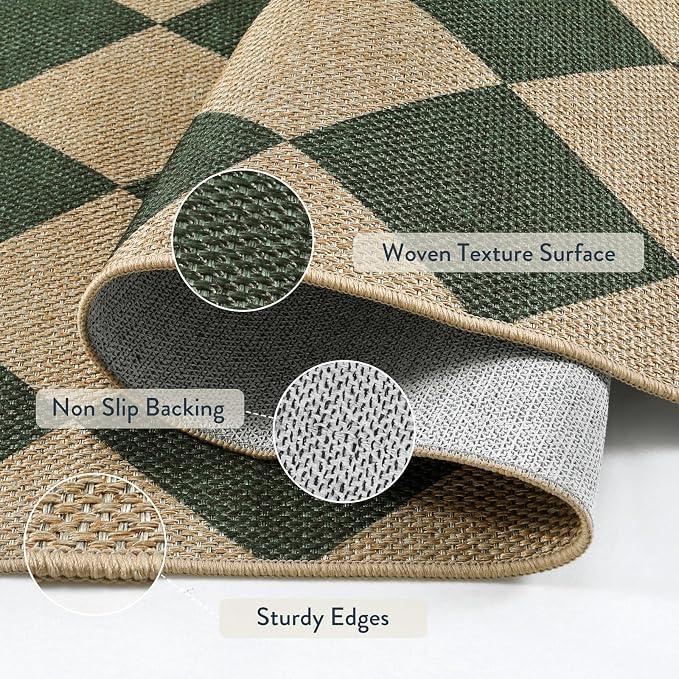 Lahome Checkered Easy Jute 5x7 Outdoor Rug, Washable Rugs - Image 5