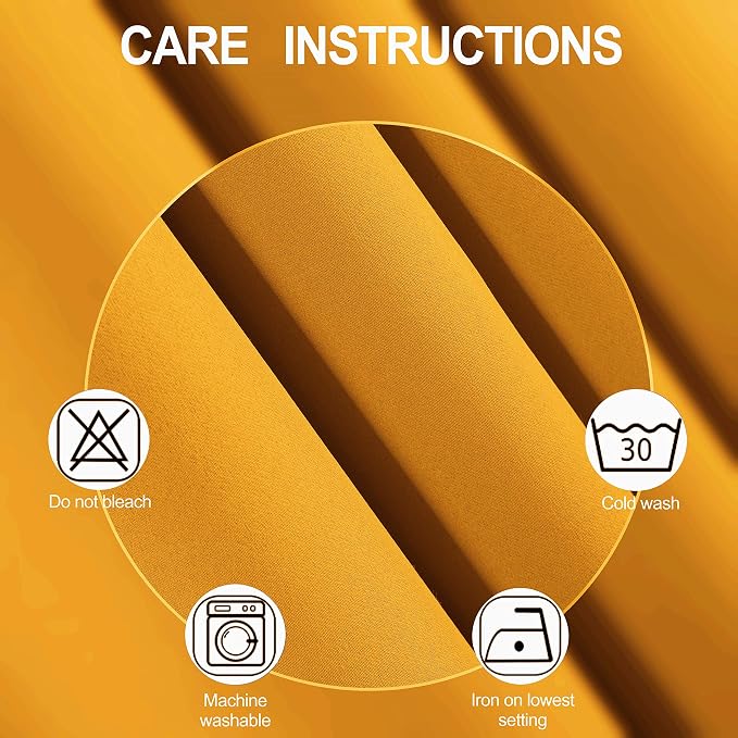 Yellow Thermal Blackout Curtains/38 x 63 Inch/Set of 2 Panels Room Darkening - Image 4