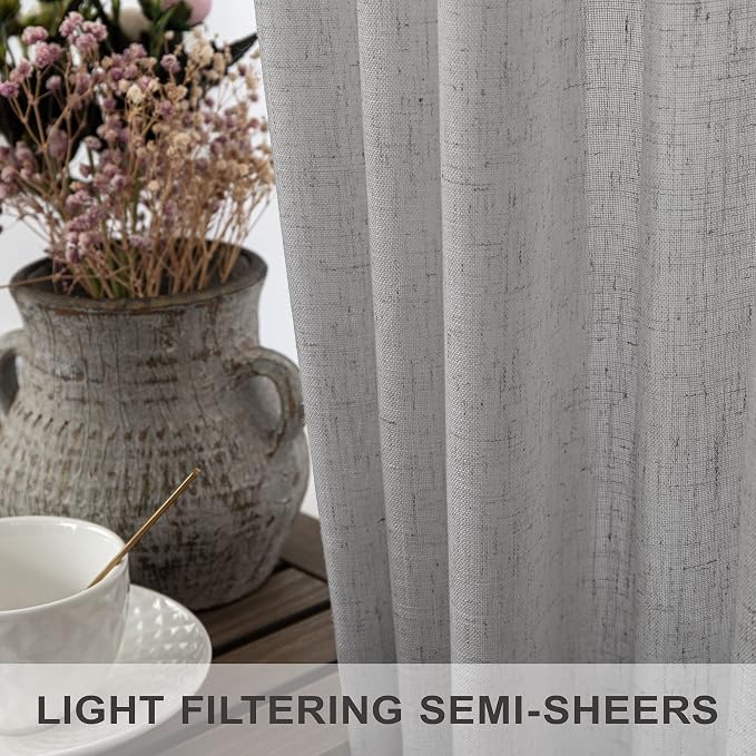 Grey Curtains 72 Inch Length for Bedroom 2 Panels Back Tab Rod Pocket Semi - Image 4