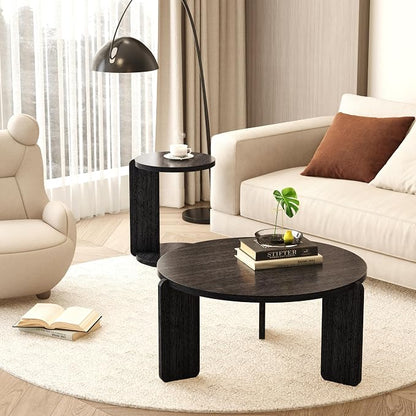 GDFStudio Round Nesting Coffee Table Set of 2, Modern Wooden Accent Side Table - Image 5