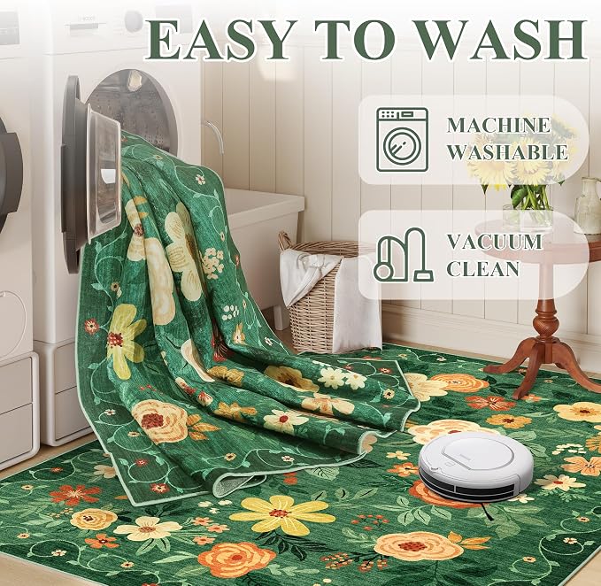DUKINO 2x3 Entryway Rug, Door Mat Soft Washable Rug Non Slip, Dark Green | Low - Image 6
