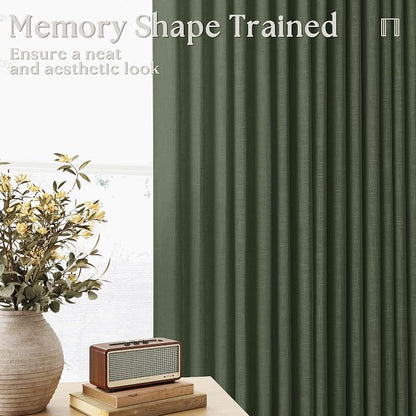 108 Inch Linen Memory Trained Pleated Curtains Olive Green - Image 9