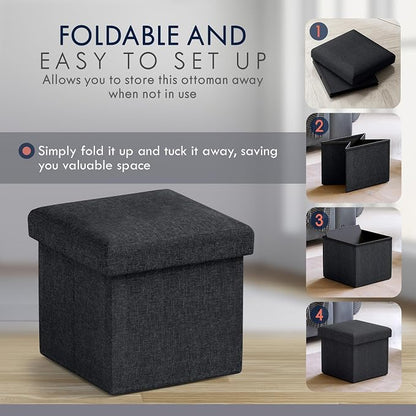 Ornavo Home Small Storage Ottoman Foldable Collapsible Cube Square Linen - Image 5