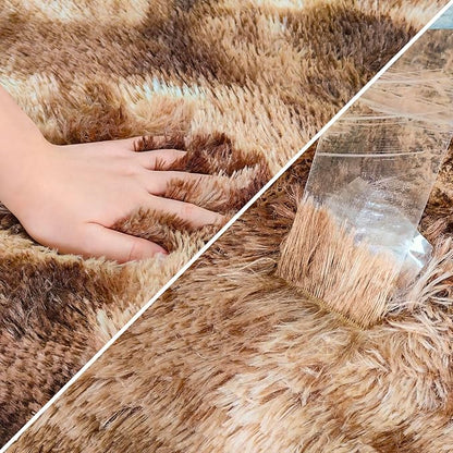 Super Soft Fluffy Living Room Area Rug 2x6 ft Tie-Dyed Brown Shaggy Furry - Image 6