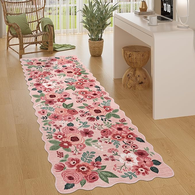 DUKINO 2.6x8 Runner Rug, Floral Washable Kitchen Rugs Non Slip, Stain Resistant - Image 3