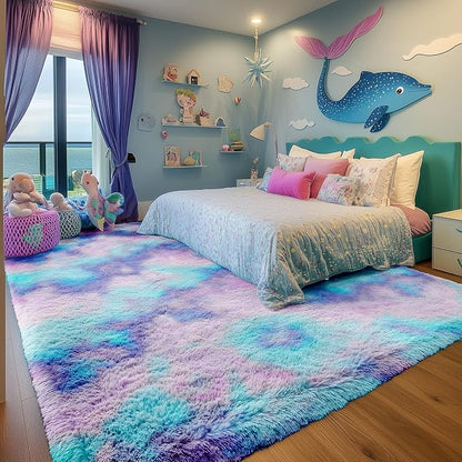 Rainbow Purple Area Rugs for Living Room 5x7 Ft, Plush Adorable Kawaii Rugs | - Image 8