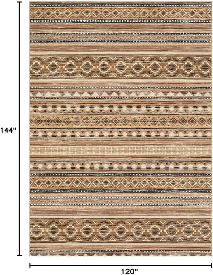 cotiled 10x12 Area Rugs Washable Boho Living Room Rug Brown/Beige | Stain - Image 2