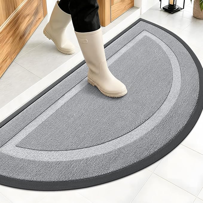 OLANLY Half Circle Front Door Mat Outside 47x23 All-Season Rubber Doormat | Ash by OLANLY