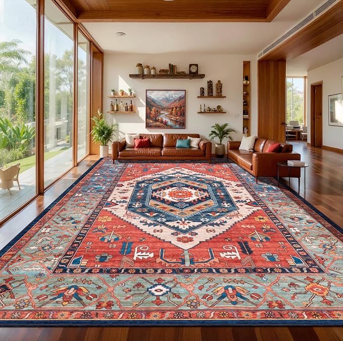 SERISSA 9x12 Washable Non Slip Boho Area Rug by SERISSAHomeDecorCollection
