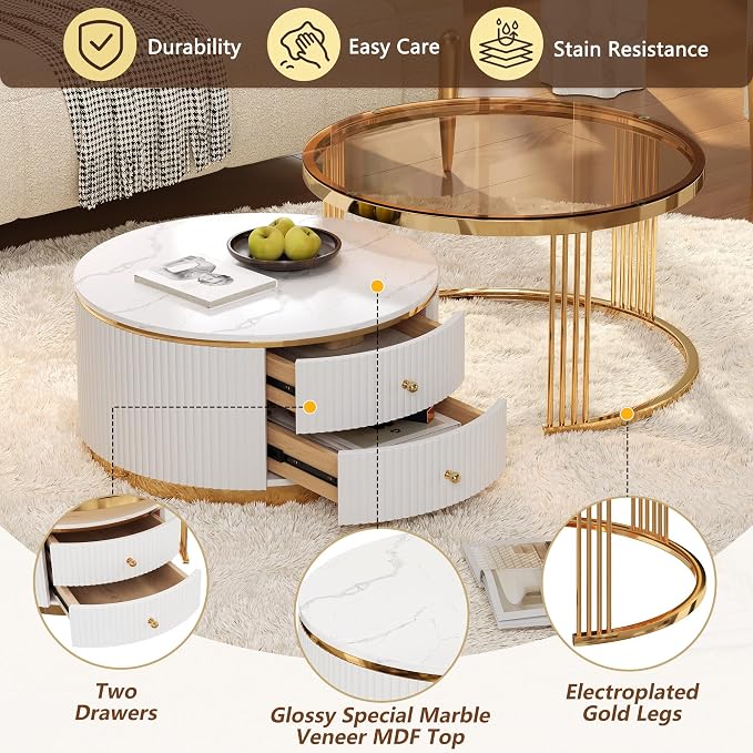 Modern 2 Pieces Round Nesting Coffee Table - Image 6