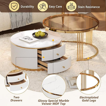 Modern 2 Pieces Round Nesting Coffee Table - Image 6