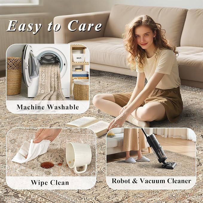Schweek Khaki 2x3 Entryway Rug Non-Slip Washable Rugs - Image 6