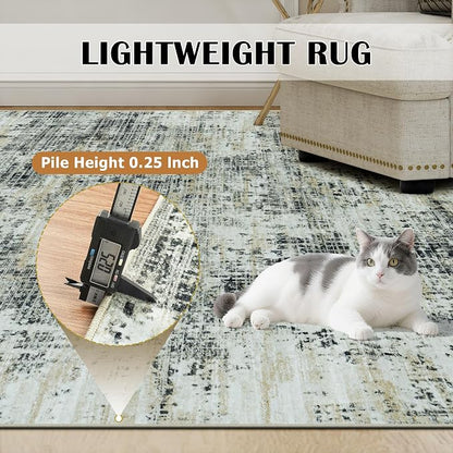 6x9 Washable Area Rug for Living Room Bedroom: Non-Slip Modern Black Gray | - Image 6