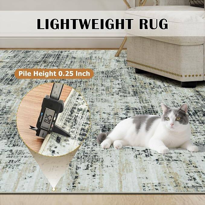 10x14 Washable Area Rug for Living Room Bedroom: Non-Slip Modern Black Gray | - Image 6