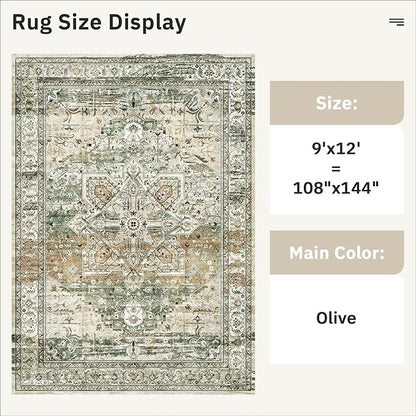 Soalmost 9x12 Area Rugs for Living Room Washable Rug Non-Slip Olive Beige | - Image 4