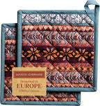 Maison d' Hermine Pot Holders Set 100% Cotton Heat Resistant Potholders 8" x 8" Hot Pads with Loop BBQ, Cooking, Baking, Grilling, Kitchen, Handling Hot Pans (Pack of 2, Fair Isle)