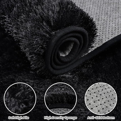 8x10 Fluffy Shag Area Rugs for Living Room Bedroom: Soft Plush Carpet Black | - Image 6