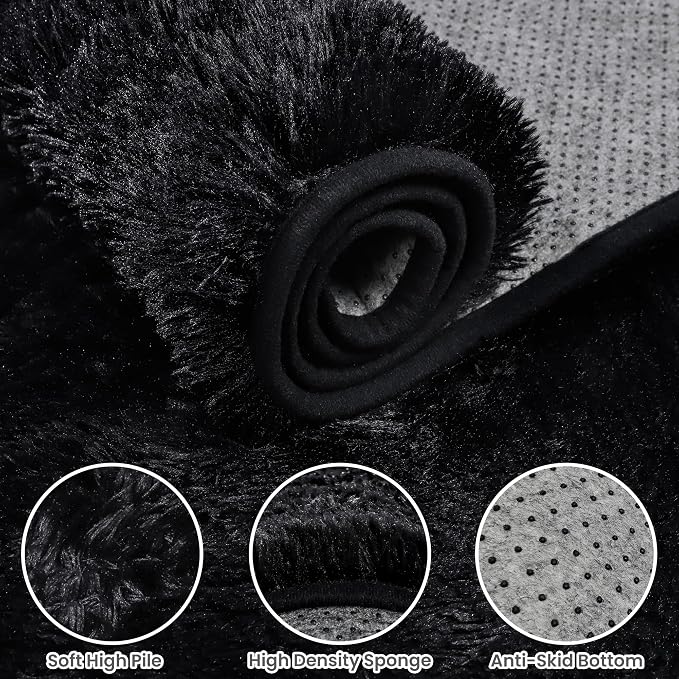 5x8 Fluffy Shag Area Rugs for Living Room Bedroom: Soft Plush Carpet Black | - Image 5