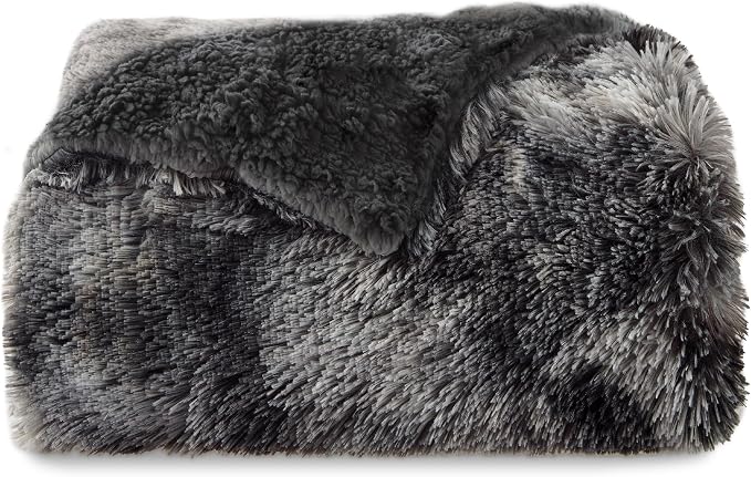 Bedsure GentleSoft Fuzzy Sherpa Faux Fur Twin Blanket Tie Dye Black Cozy Gifts - Image 7
